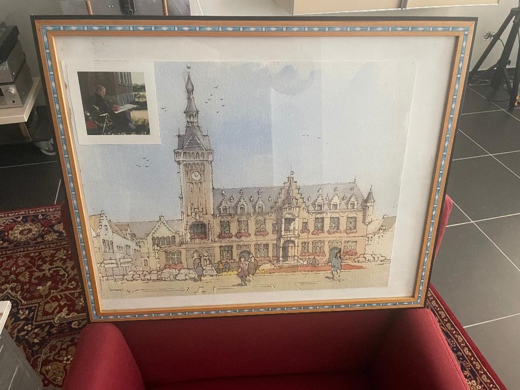 Mooie Aquarel in leuke kader, Antiek en Kunst, Kunst | Schilderijen | Klassiek, Ophalen