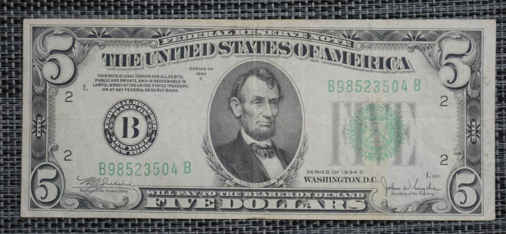 Billet 5 Dollar serie C Amerique 1934, Enlèvement ou Envoi, Série