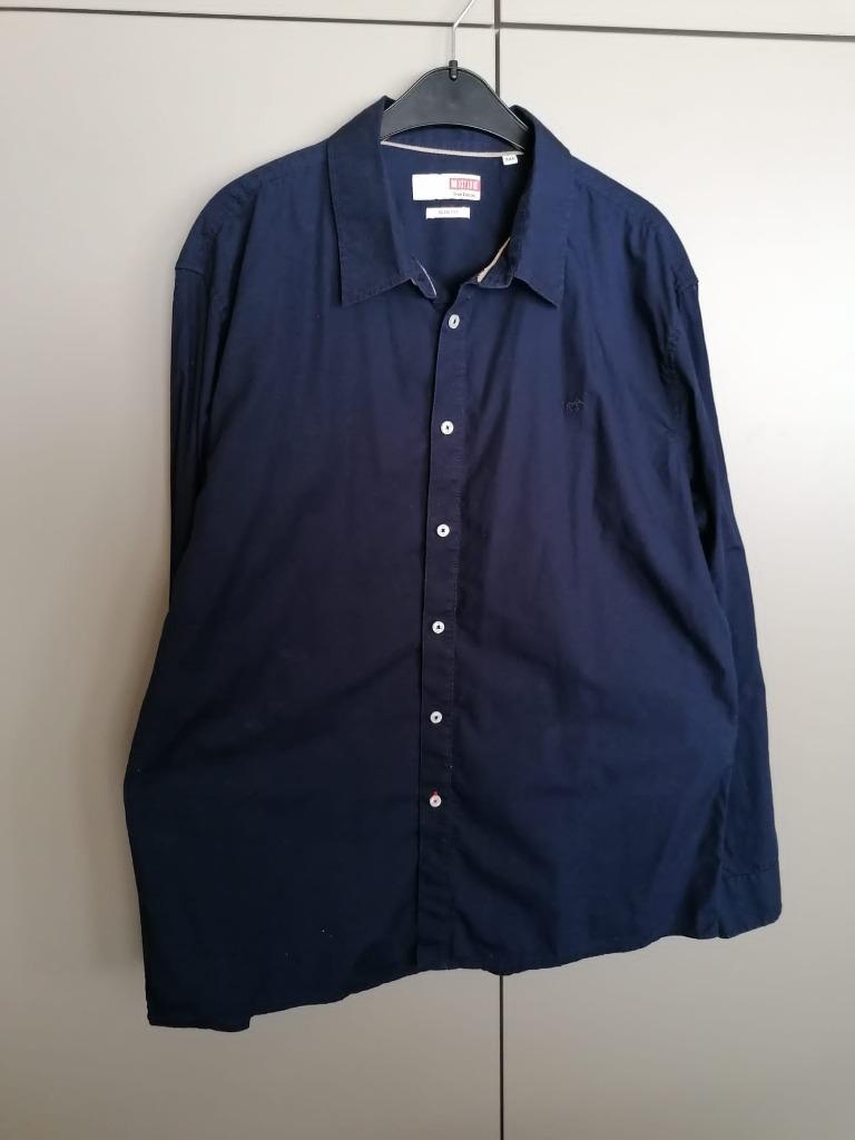 Donkerblauw herenhemd met lange mouwen (Mustang), Enlèvement ou Envoi, Comme neuf, Bleu, Mustang