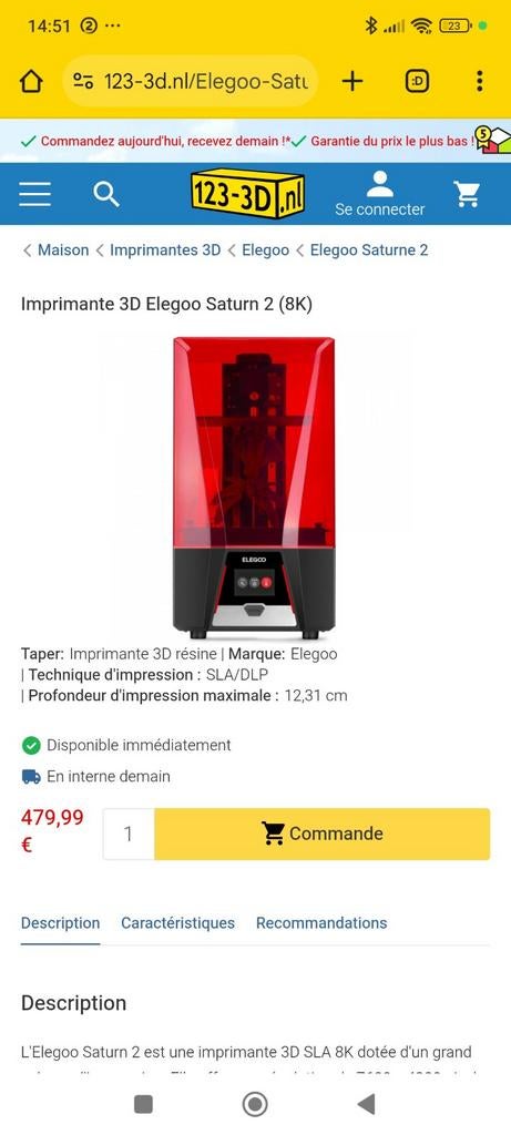 Elegoo Saturn 2 imprimante 3D résine nouveau dans la boîte, Computers en Software, 3D Printers, Ophalen of Verzenden