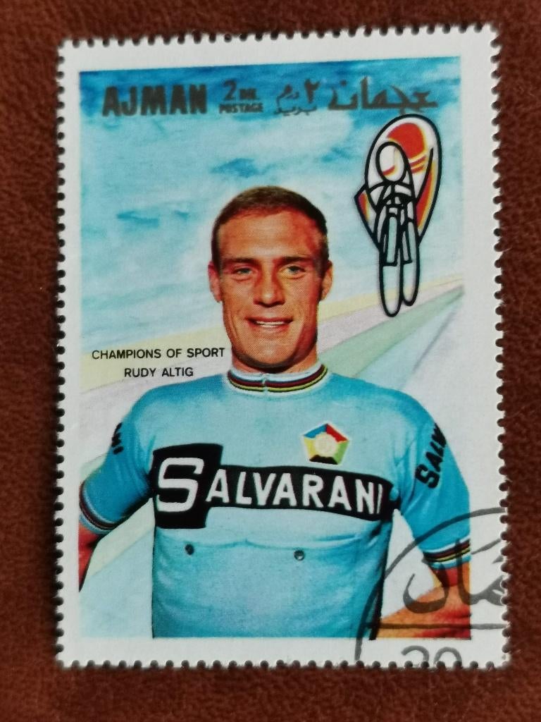 Ajman 1969 - wielrennen - wielrenner Rudy Altig, Ophalen of Verzenden, Gestempeld, Midden-Oosten