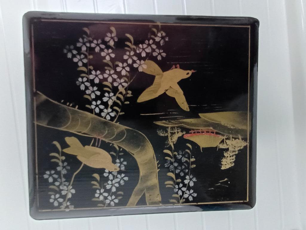 beschilderd en gelakt houten kistje juwelenkoffer schatkist, Antiek en Kunst, Ophalen of Verzenden