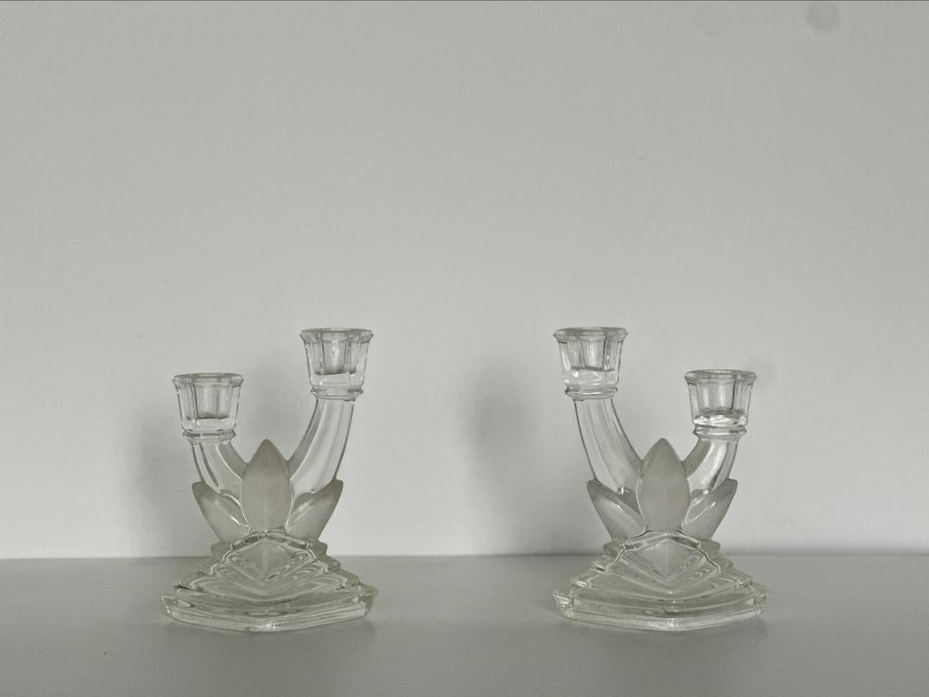 Set van twee kristallen kandelaars, Ophalen, Glas
