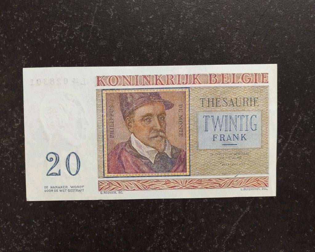 20 frank 1956 De Lassus-De Monte FDC!!, Postzegels en Munten, Bankbiljetten | België, Ophalen of Verzenden, Los biljet