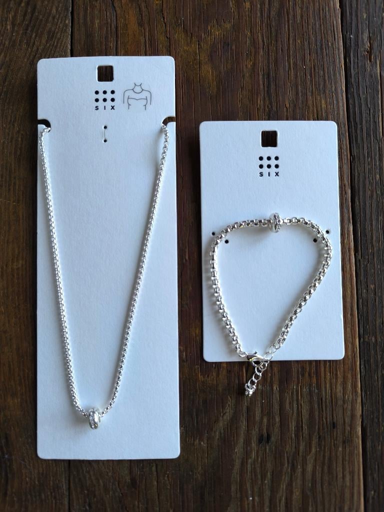 Een ketting & armband verzilverd met strass steentjes SIX, Overige materialen, Nieuw, Ophalen of Verzenden, Verstelbaar