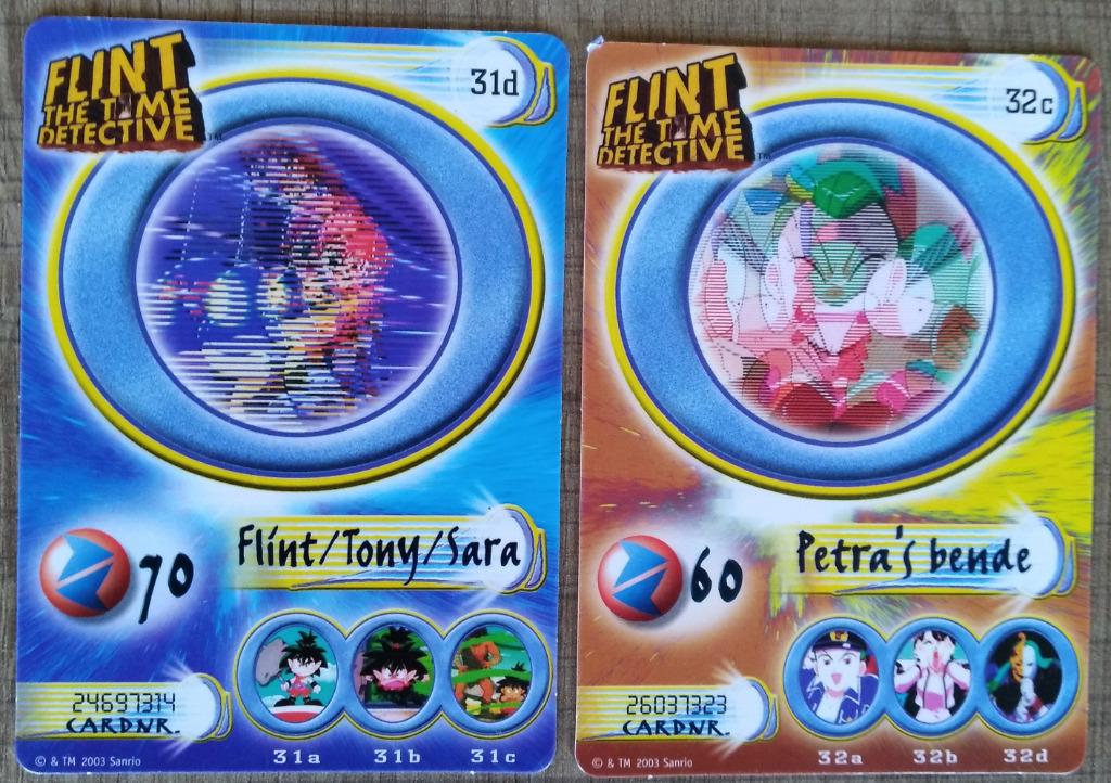 2 verzamelkaarten van Flint the Time Detective (Fox Kids), Enlèvement ou Envoi, Comme neuf, TV, Photo ou Carte