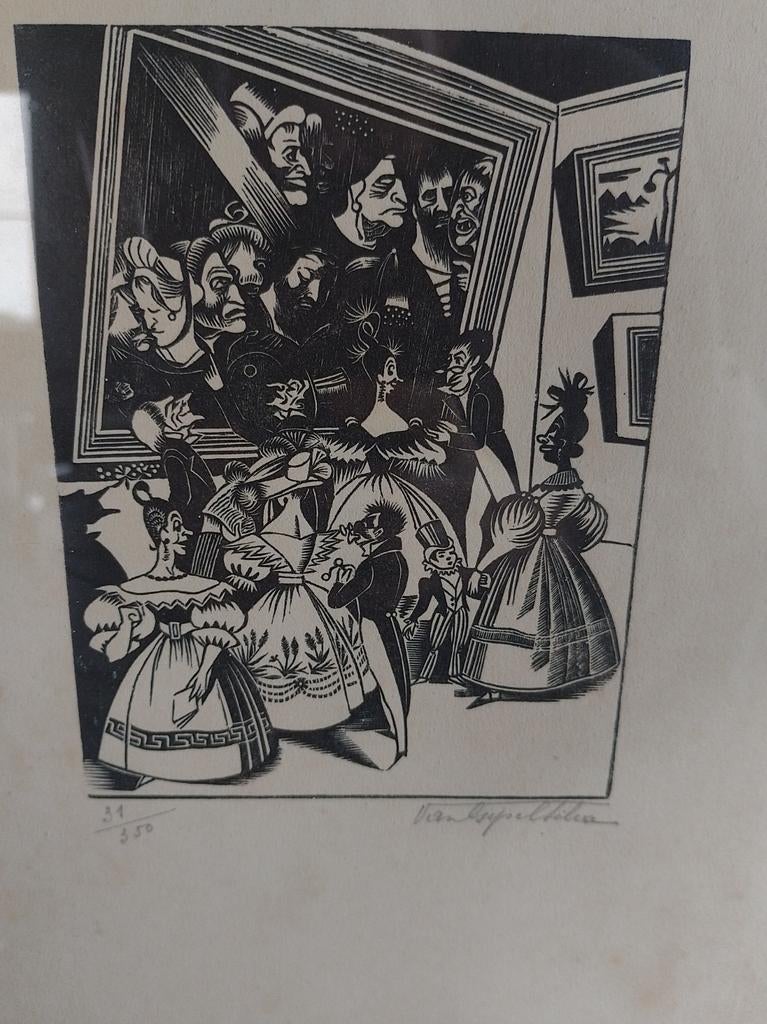 Houtgravure/Lino, grappig, gesigneerd, Ophalen of Verzenden