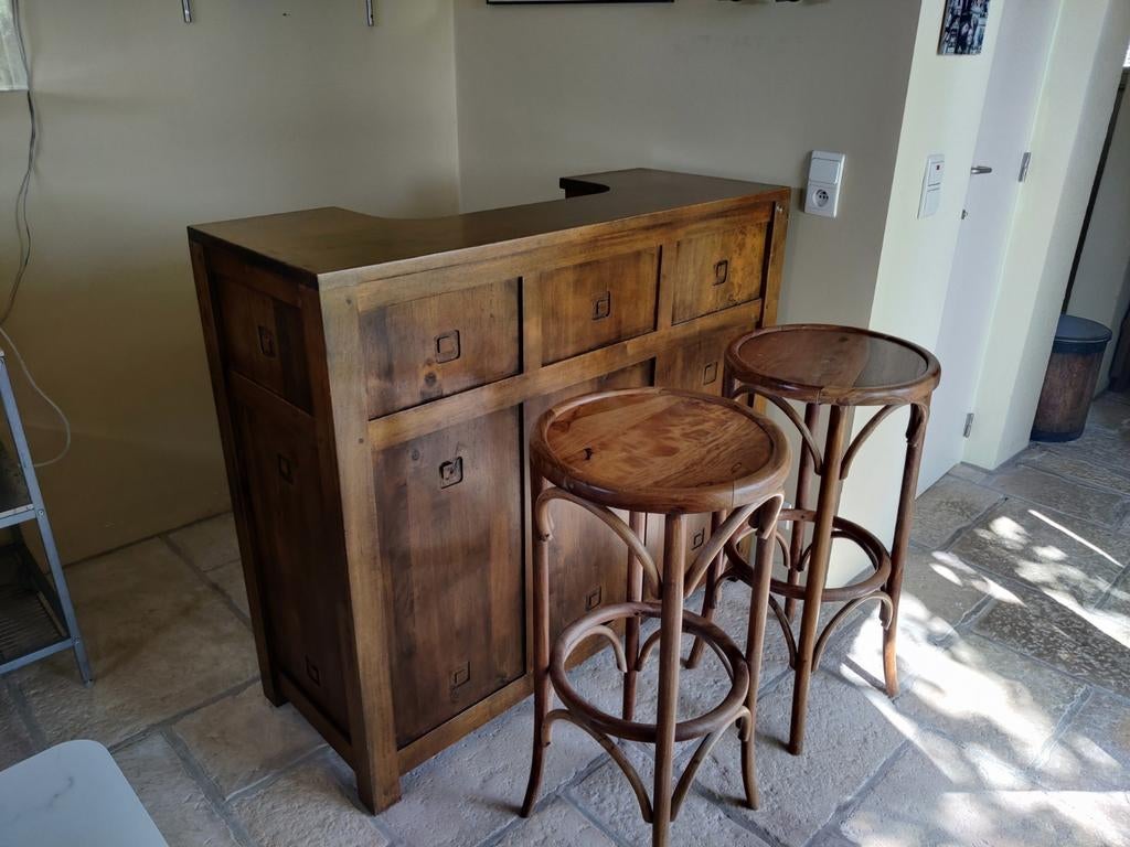Mooie houten bar met 2 barkrukken, Antiek en Kunst, Antiek | Meubels | Kasten, Ophalen
