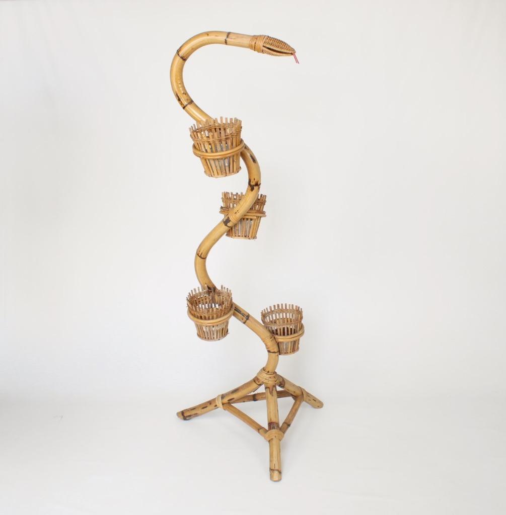 vintage boho rotan slang plantenhouder, Antiek en Kunst, Ophalen