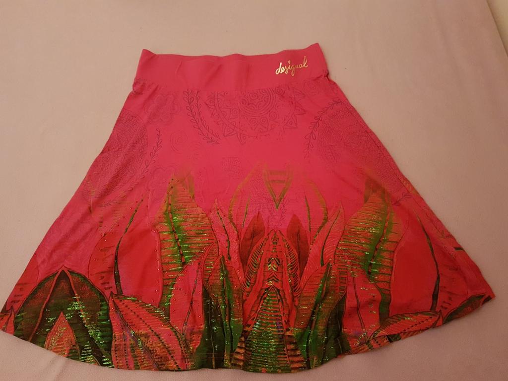Koraalrode A- lijn rokje merk DESIGUAL maat M- medium, Maat 38/40 (M), Ophalen of Verzenden, Zo goed als nieuw, Knielengte