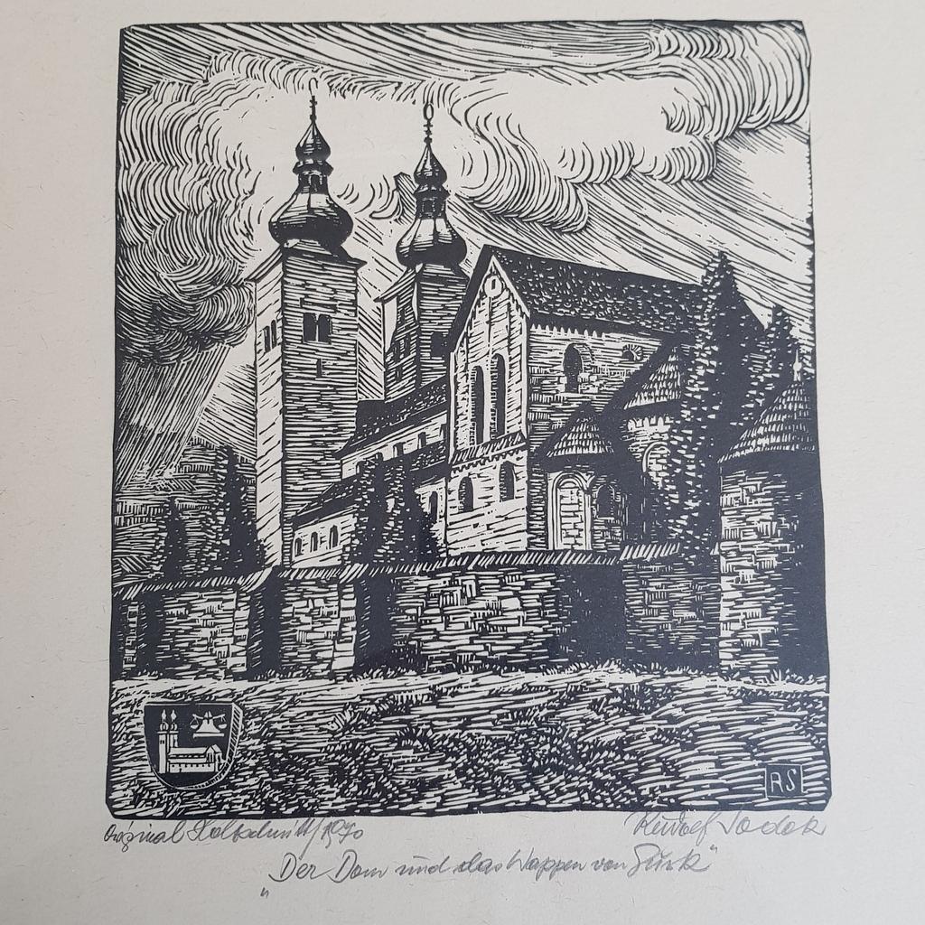 Houtsnede van Rudolf Sodek, kathedraal van Gurk, Antiek en Kunst, Kunst | Etsen en Gravures, Ophalen of Verzenden