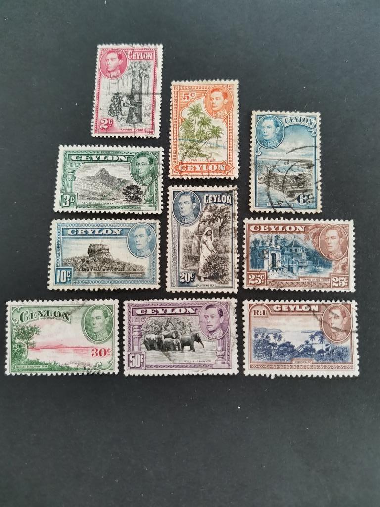 Ceylan 1938 - George VI et ses paysages, éléphants, thé, Enlèvement ou Envoi, Affranchi, Asie du Sud