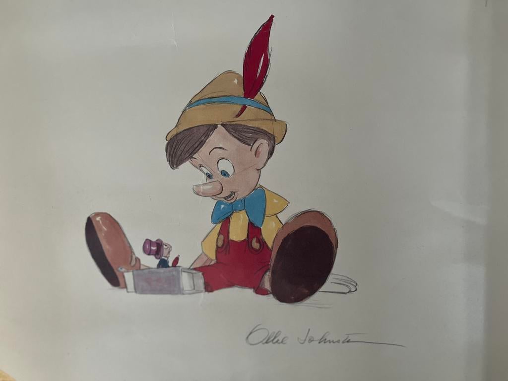 Prachtige oude prent Pinokio van Ollie Johnston!, Verzamelen, Ophalen of Verzenden