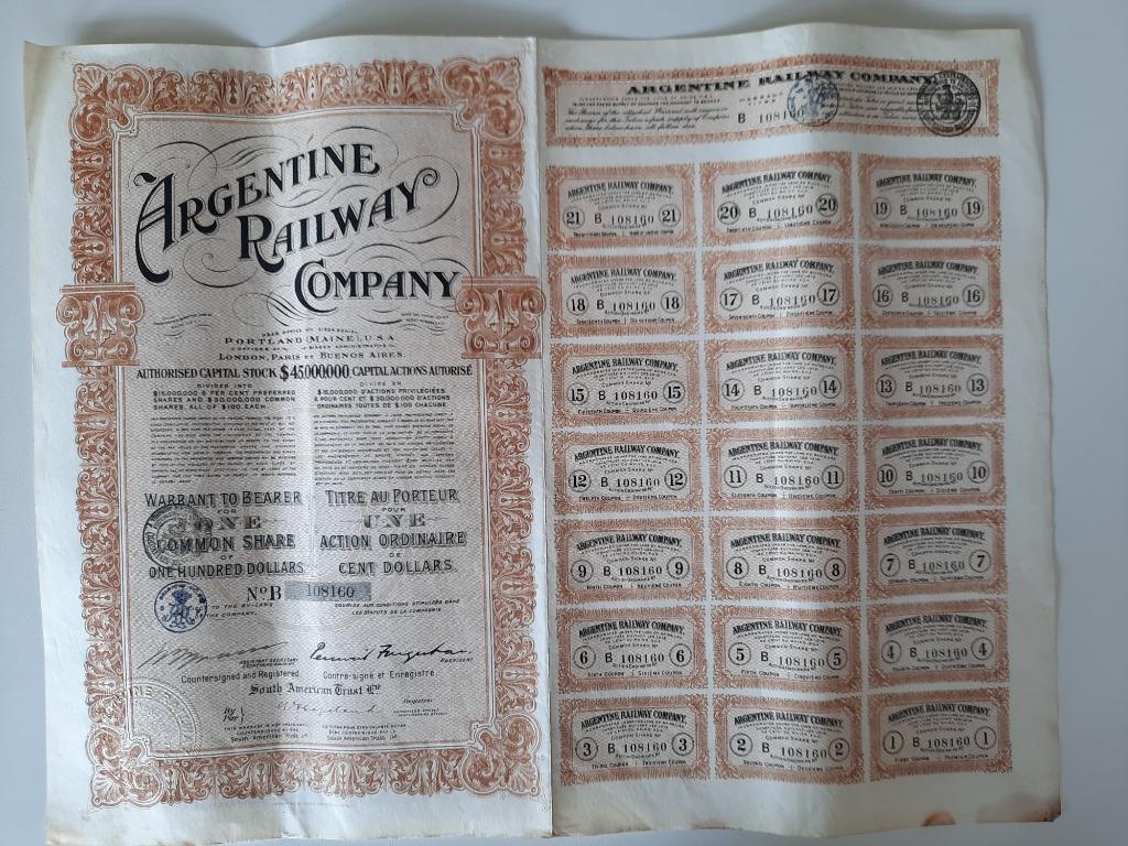 Argentine Railway Company aandelen obligatie, Ophalen, Gebruikt