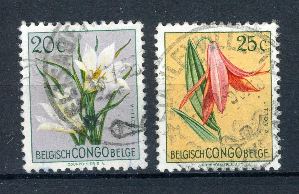 CLOCHE. CONGO 304/305 estampillé 1952 - Fleurs multicolores, Timbres & Monnaies, Timbres | Europe | Belgique, Enlèvement ou Envoi