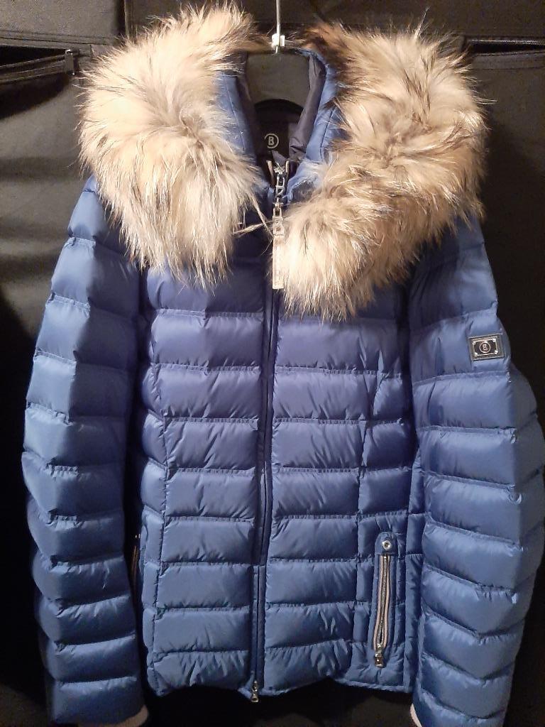 Bogner veste ski doudoune bleue capuche fourrure Femme XL 44, Taille 42/44 (L), Enlèvement ou Envoi, BOGNER, Comme neuf