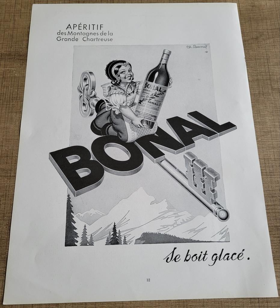 Oude reclameprent: Bonal apéritif (1952), Enlèvement ou Envoi, Utilisé, Autres types