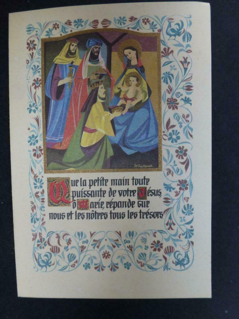 oude kerstkaart O Mère, comblée en ce jour béni de Noël, Verzamelen, Verzenden, Ongelopen, Feest(dag)