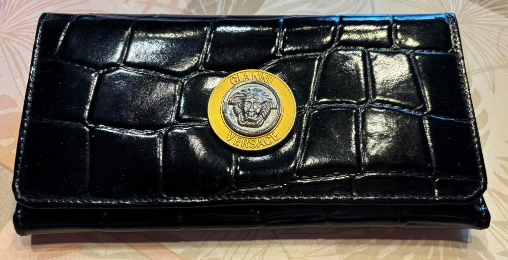 Zwarte laklederen portemonnee,Gianni Versace., Ophalen of Verzenden, Nieuw, Zwart, Overige typen