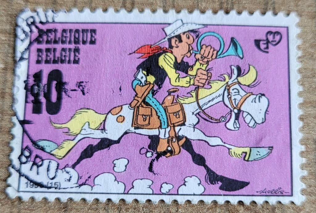 Lucky Luke: oude postzegel (1990), Ophalen of Verzenden, Overige figuren, Gebruikt, Plaatje, Poster of Sticker