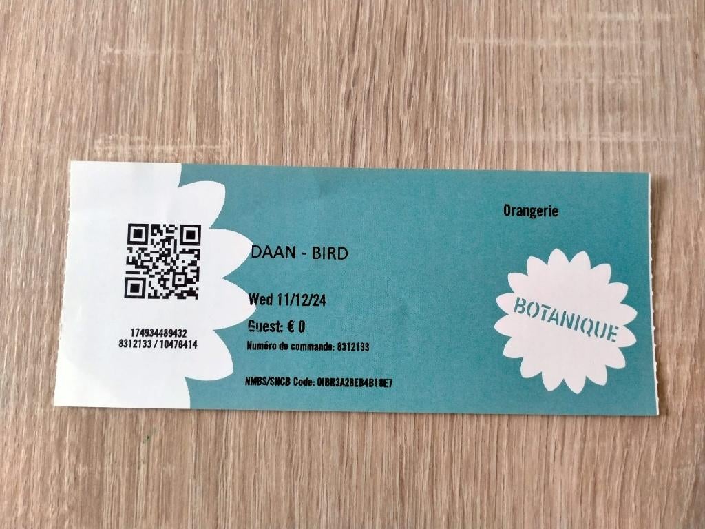 Ticket de concert Daan@Botanique (Bruxelles) 11/12/2024, Enlèvement, Utilisé
