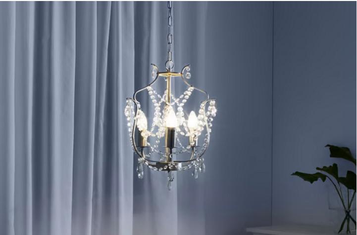 Lampe suspendue argentée Ikea avec cristaux - 32 cm, Enlèvement, Comme neuf