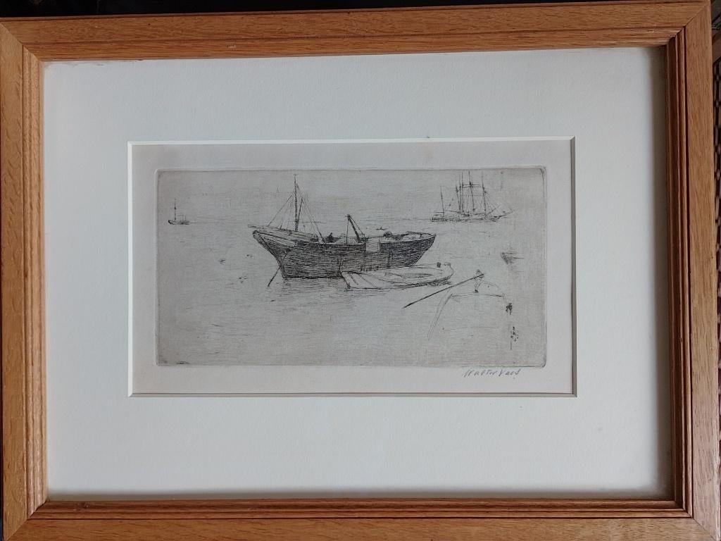 Walter Vaes  1882 - 1958  Ets  Boten op de Thames, Verzenden