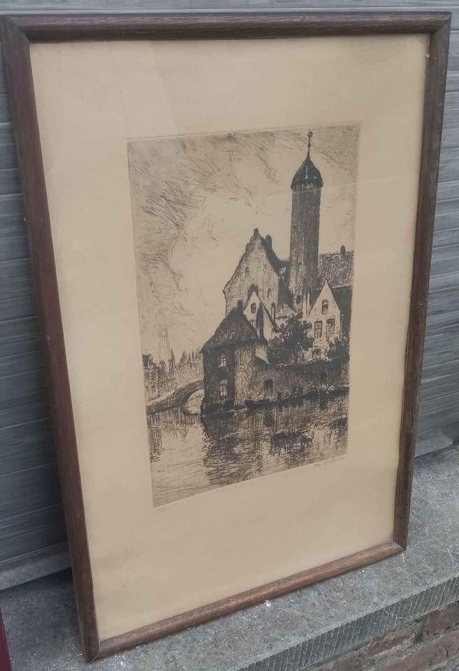 Gravure signe Alfred van neste, Antiek en Kunst, Kunst | Etsen en Gravures, Ophalen of Verzenden