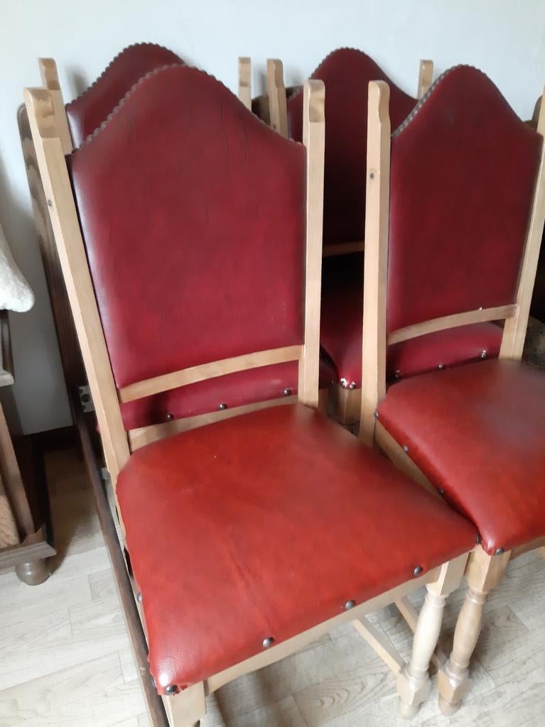 6 stoelen met leder bekleding, Ophalen, Gebruikt, Hout