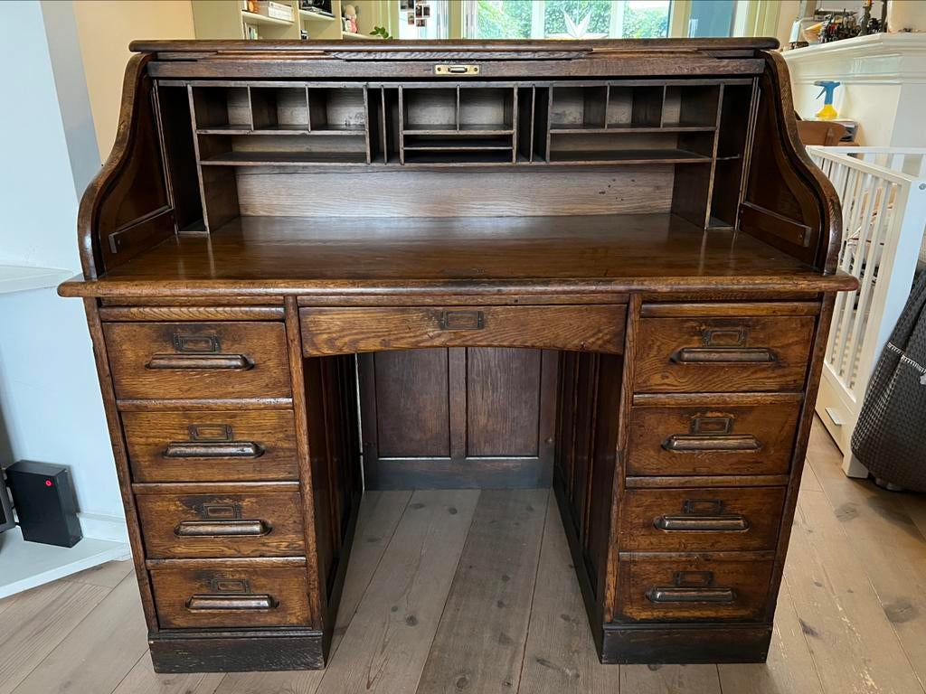 Uniek Engels Antiek Eiken Rolluik Bureau Rolluikbureau, Ophalen