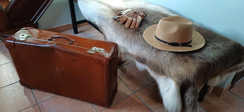 authentieke reiskoffer / valies cognackleur, Antiek en Kunst, Ophalen