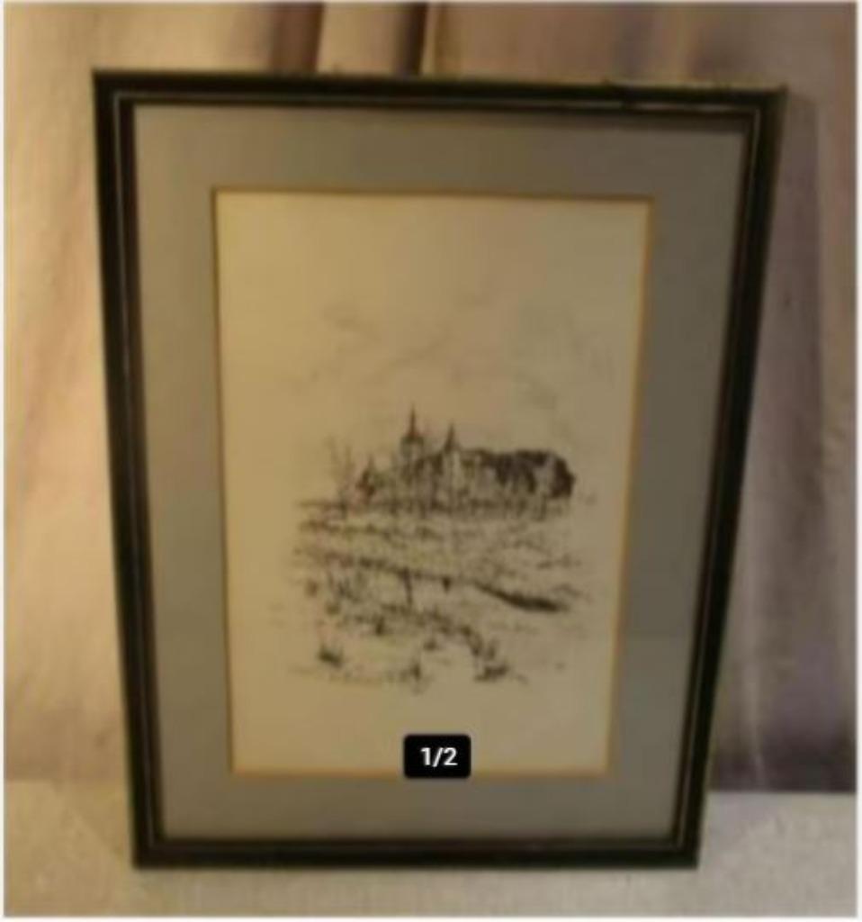Mooie Pentekening 'Kasteel in de Verte' - JM Lauwereys, Antiek en Kunst, Kunst | Tekeningen en Fotografie, Ophalen of Verzenden