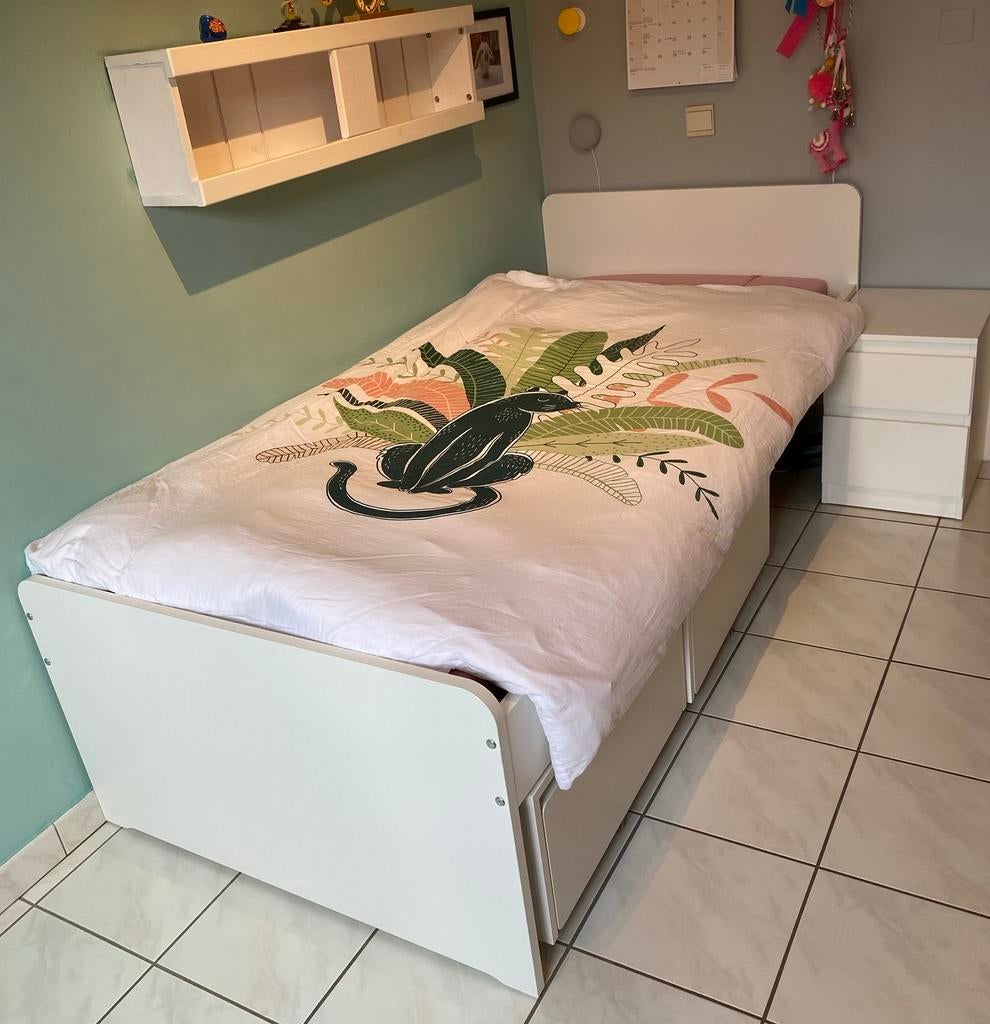 1persoonsbed Släkt Ikea90x200cm incl nachtkastje excl matras, Ophalen, Zo goed als nieuw, 180 cm of meer, 85 tot 100 cm
