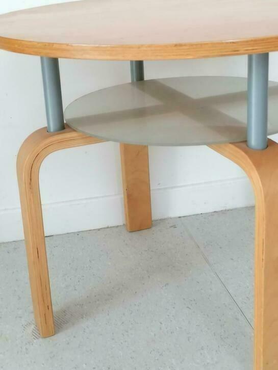 🍀 ronde salontafel woonkamer glas berkenhout jaren 90, Huis en Inrichting, Tafels | Salontafels, Gebruikt, 50 tot 100 cm, 50 tot 100 cm