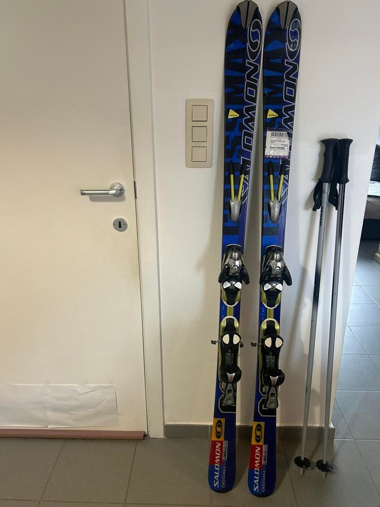 Salomon 160 ski met binding, stok en tas, Ophalen, Zo goed als nieuw, Ski, Salomon