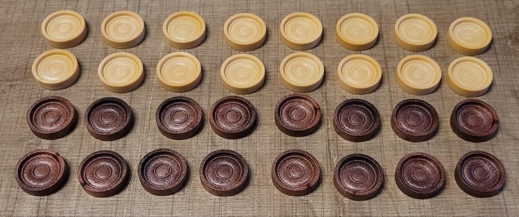 Damspel: 2x 16 pionnen - bruin/wit, Ophalen of Verzenden, Gebruikt