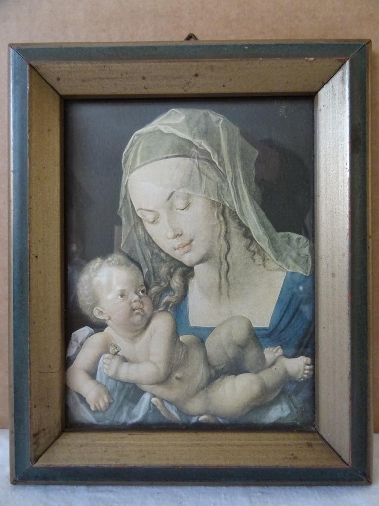 Maria Madonna met kindje Jezus antieke prent lijst 15x18 cm, Ophalen of Verzenden