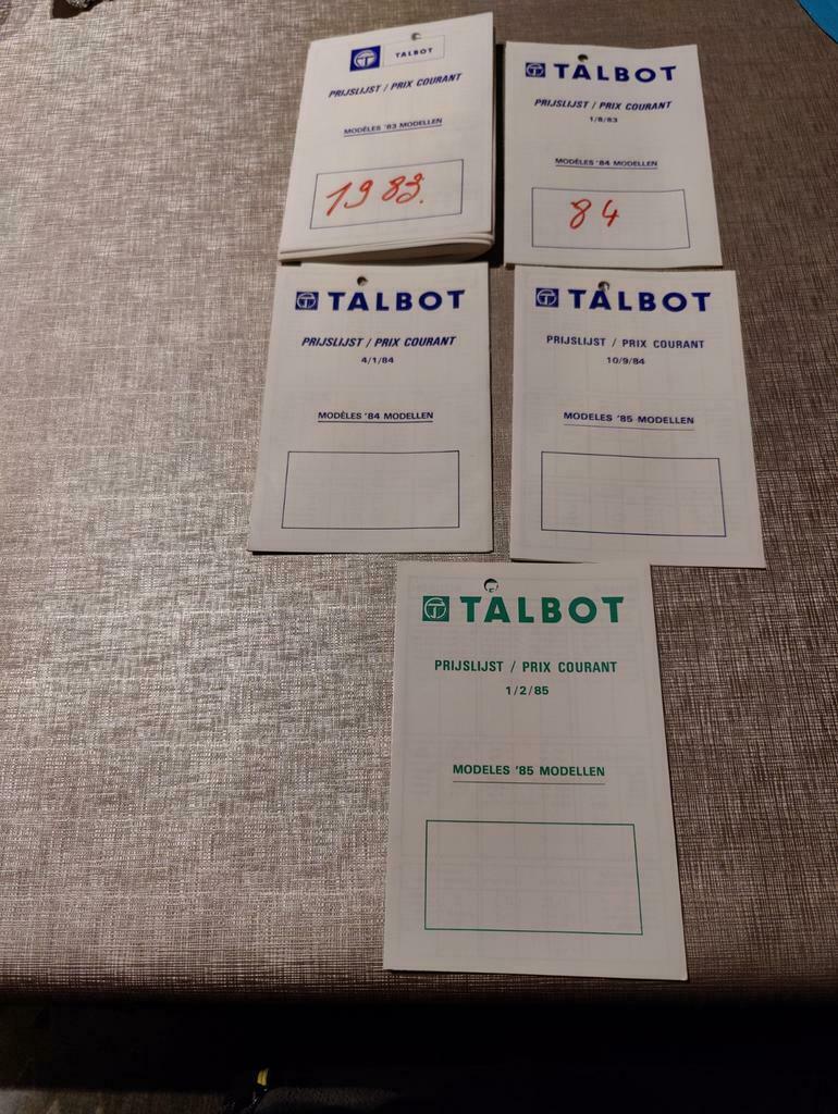 TALBOT Prijslijsten Tarifs, Ophalen of Verzenden, Zo goed als nieuw, Overige merken