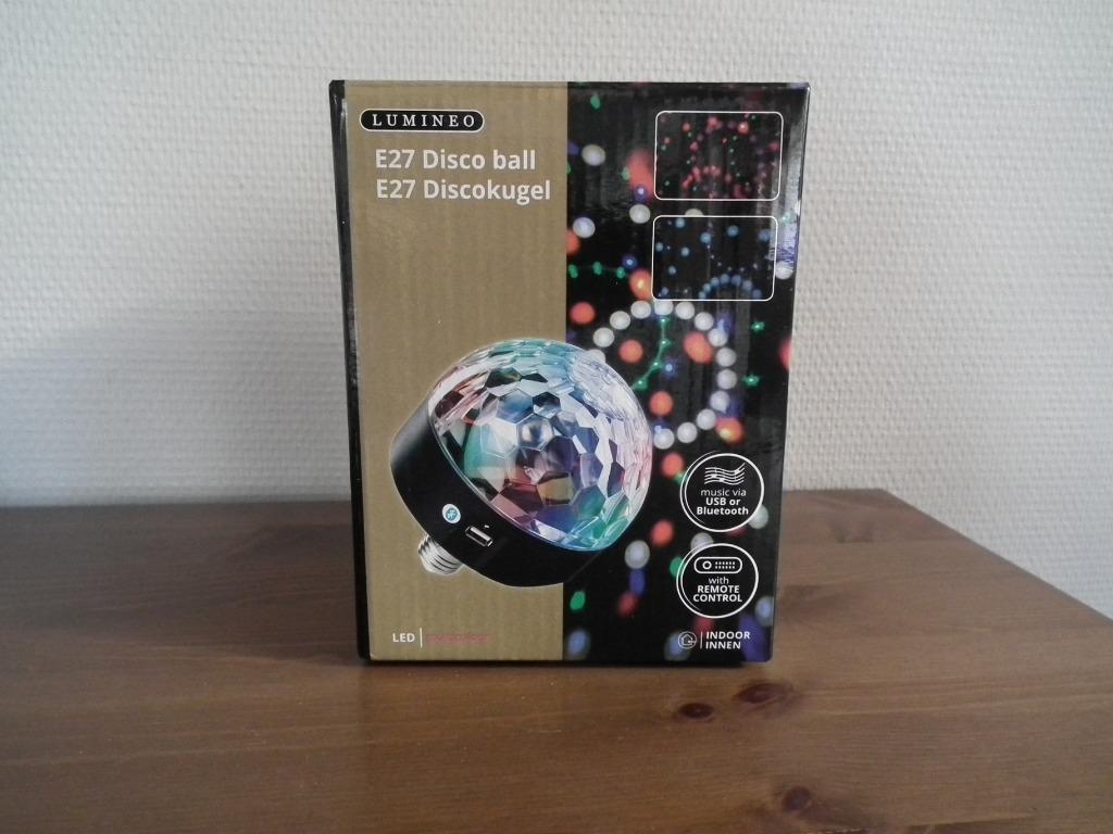 Veelkleurige LED-discobal (verlicht) met gebruiksaanwijzing., Verzenden, Zo goed als nieuw