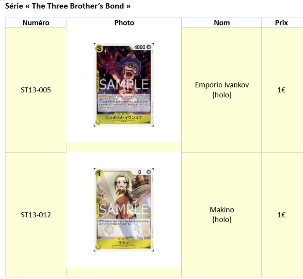 Cartes japonaises One Piece – ST13 – The Three Brothers’ Bon, Enlèvement, Comme neuf