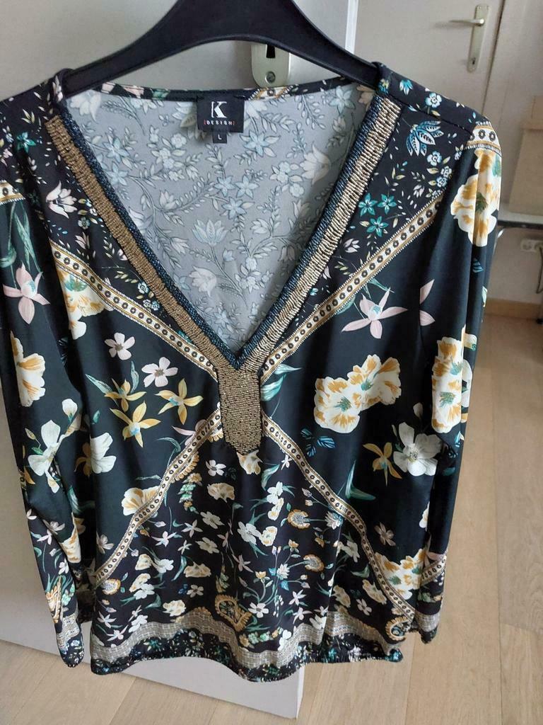 Blouse lange mouw K DESIGN MAAT L  GROEN,ZWART,WIT, Blauw, Maat 42/44 (L), Ophalen of Verzenden, Zo goed als nieuw