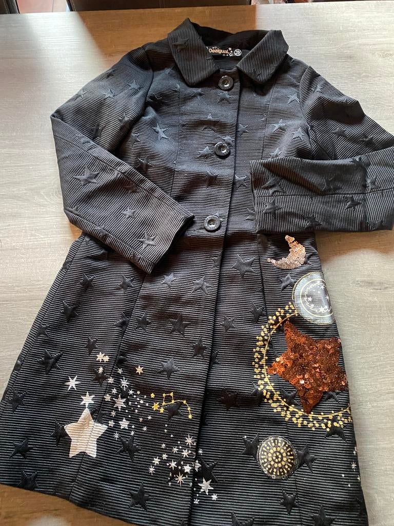 Veste longue desigual F noire avec motifs brillants 12 ans, Ophalen of Verzenden, Zo goed als nieuw