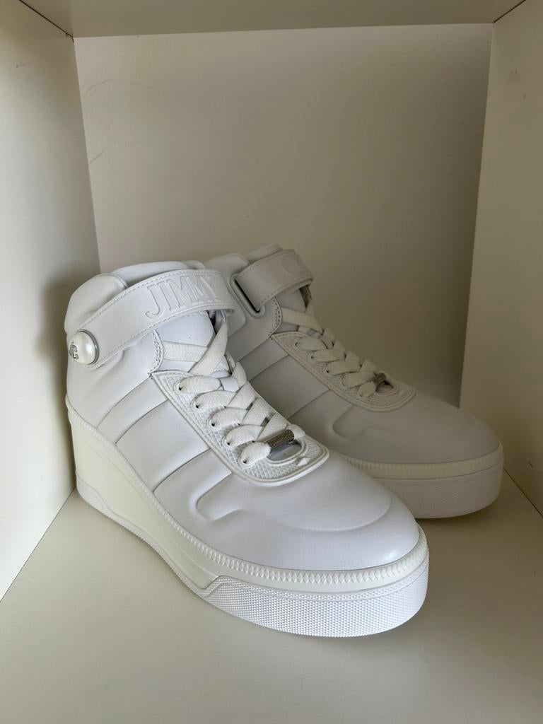 Jimmy choo sleehak wit sneakers, Kleding | Dames, Schoenen, Verzenden, Zo goed als nieuw, Wit, Sneakers