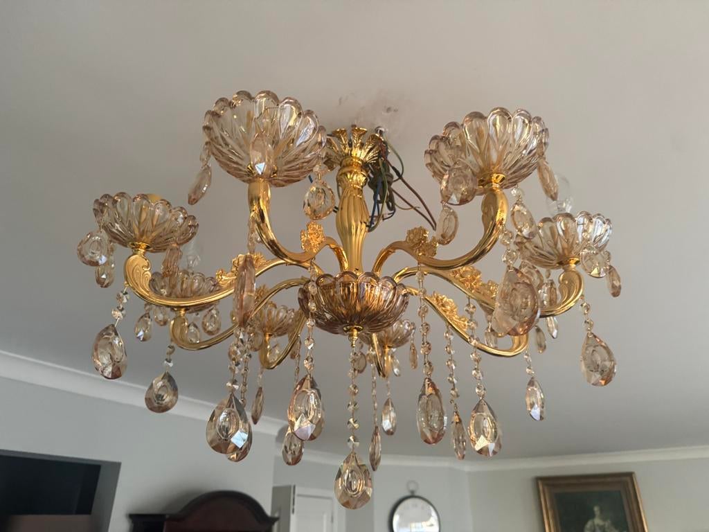 Glazen luster goudkleurig, Ophalen, Zo goed als nieuw, Glas