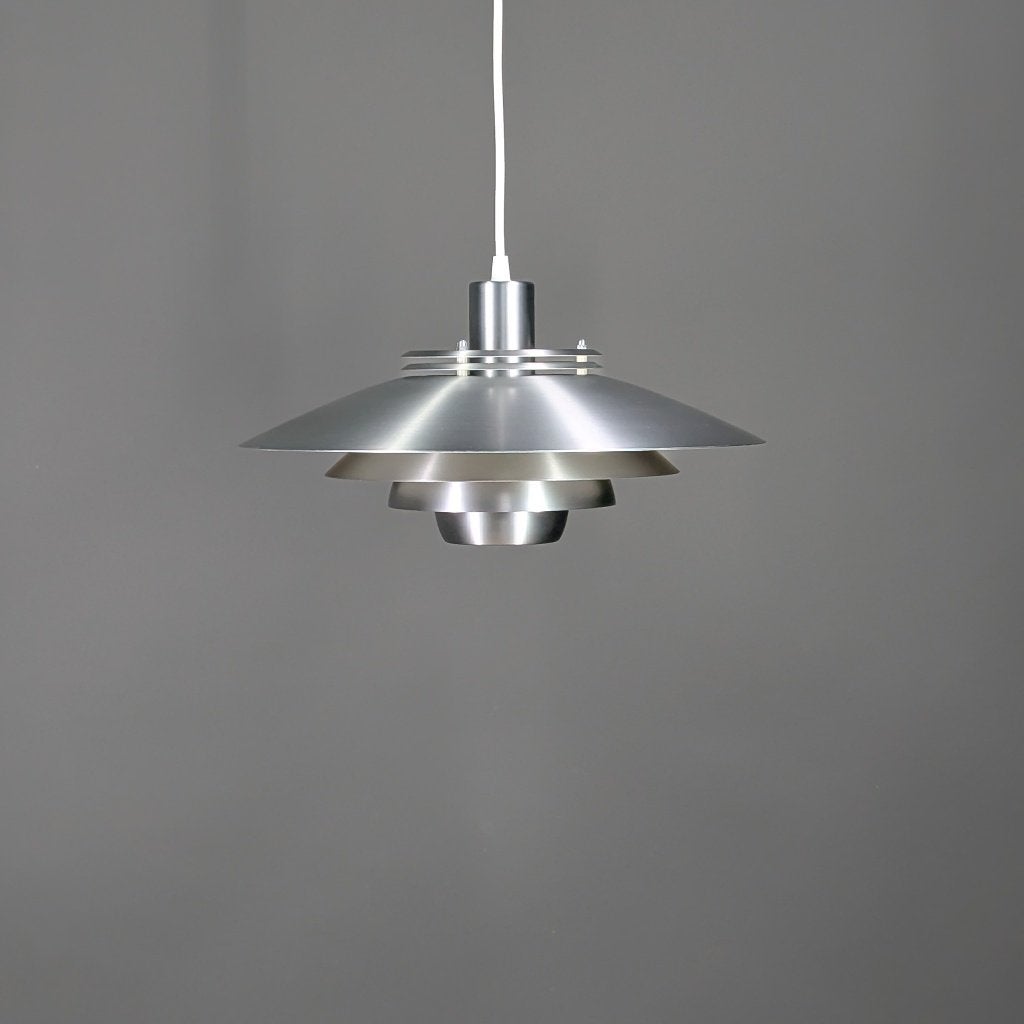 Lampe suspendue danoise vintage - argentée - Ø42 cm, Mid century modern, Synthétique, Comme neuf, E27 (grand)