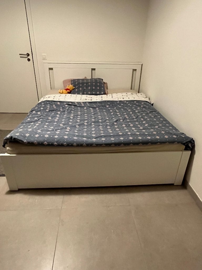 Bed 160x200 cm, Ophalen, Wit, Tweepersoons, Zo goed als nieuw