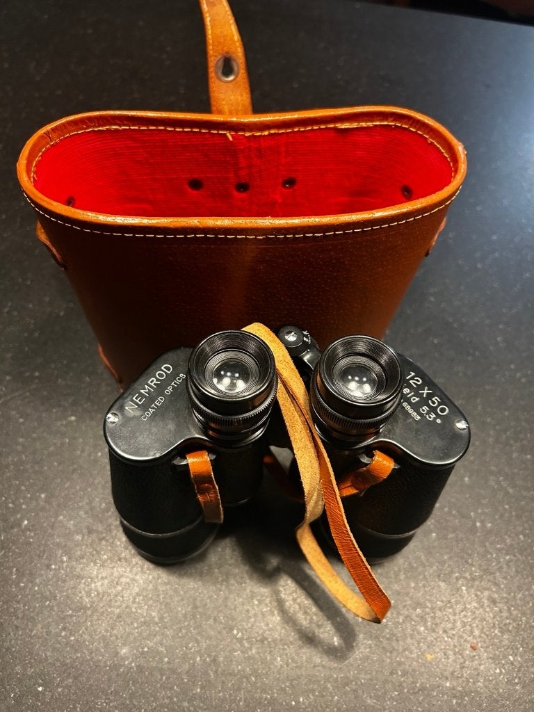 Jumelles Nemrod 12x50 vintage avec étui en cuir, Enlèvement, Utilisé, Prisme de Porro (coudées), 12 à 20x