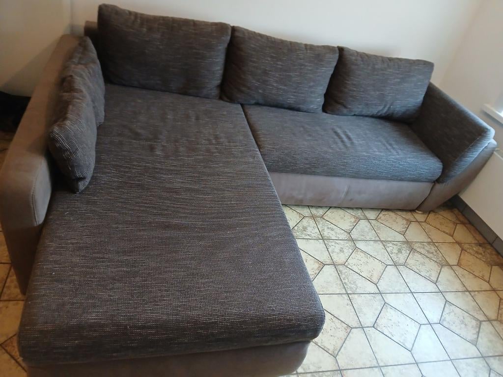 Hoeksalon 272x200cm - stof - bruin met bedfunctie, Enlèvement, Utilisé, Tissus