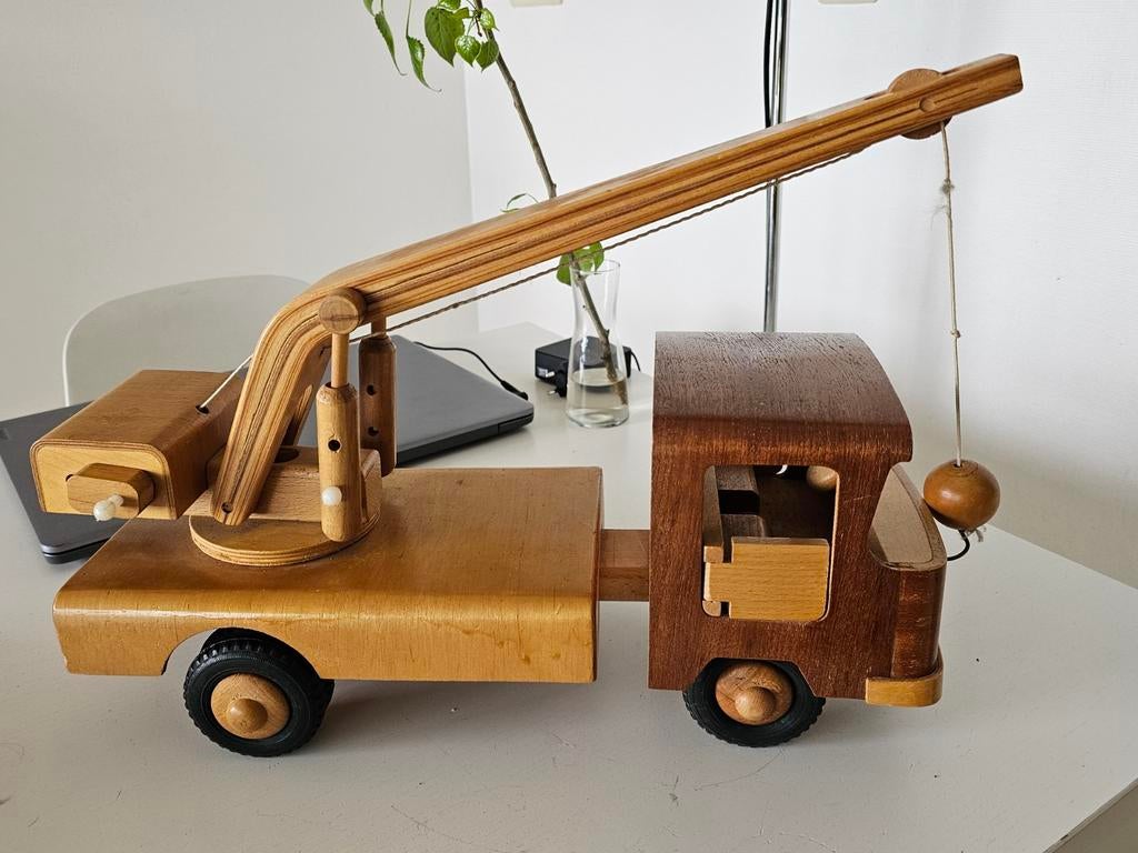 Vintage houten kraanwagen – DDR speelgoed – Friedrich Fröbel, Ophalen of Verzenden