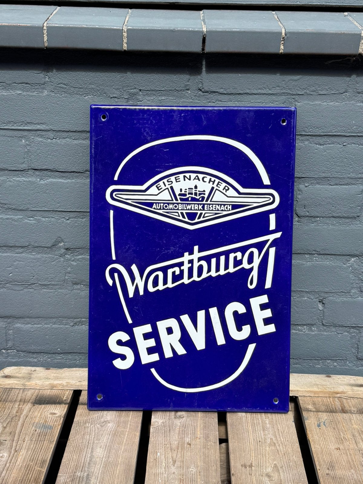 Wartburg Service emaille reclamebord, Verzamelen, Reclamebord, Gebruikt, ., Ophalen of Verzenden